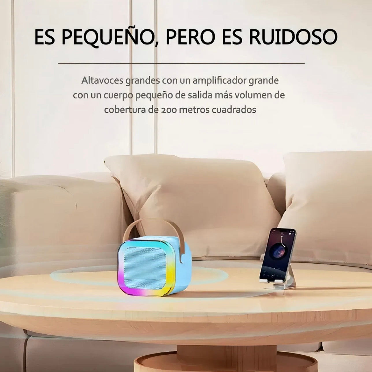MINI KARAOKE CON 2 MICROFONOS Y LUZ DE COLORES