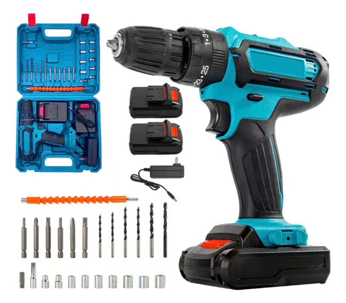 KIT TALADRO ROTOMARTILLO INALÁMBRICO RECARGABLE +2 BATERÍAS Y ACCESORIOS / IDEAL PARA REPARACIONES EN CASA