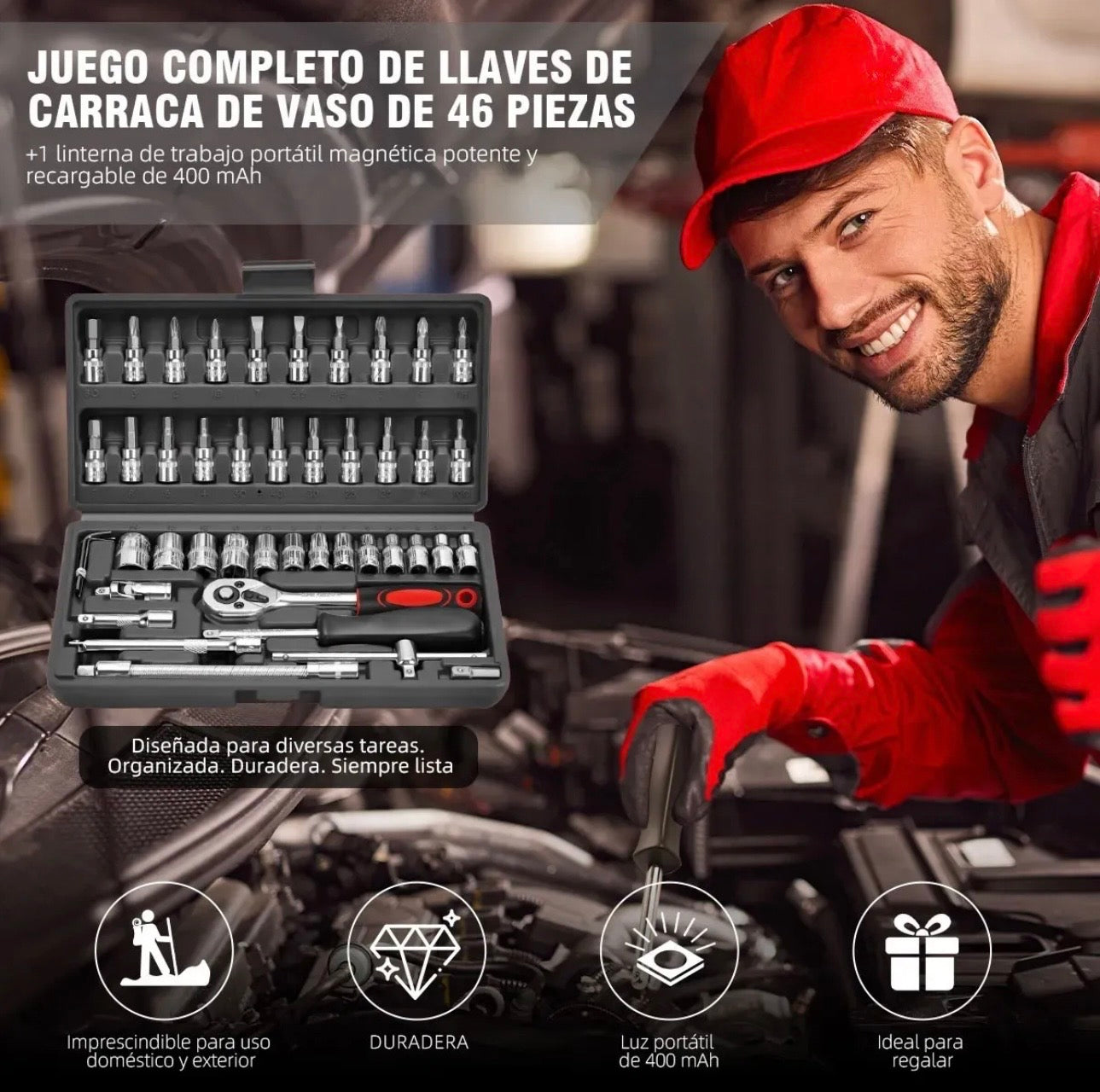 JUEGO DE MATRACA Y DADOS DE 1/4 CON ESTUCHE