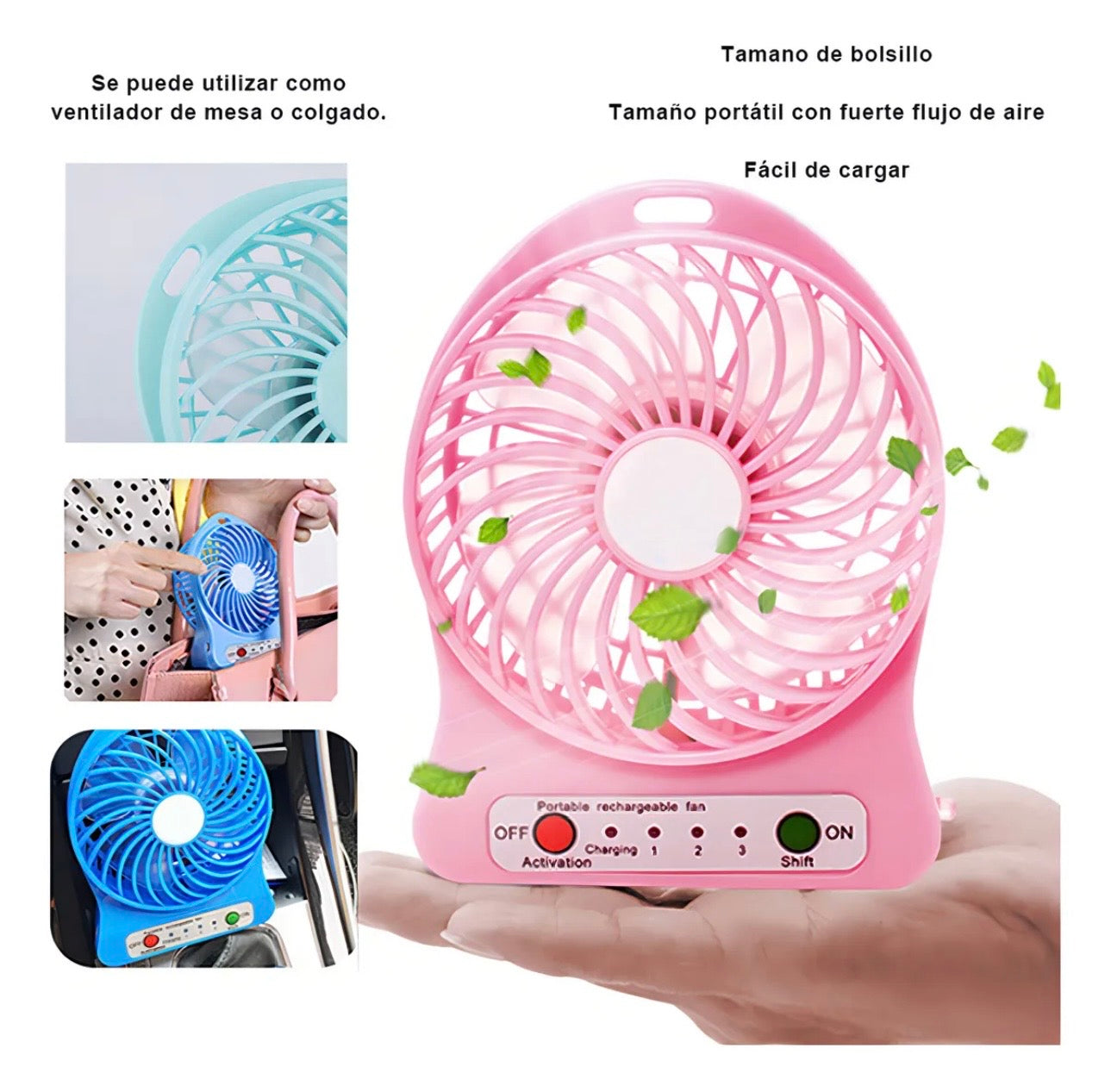 MINI VENTILADOR DE ESCRITORIO 3 VELOCIDADES Y LINTERNA