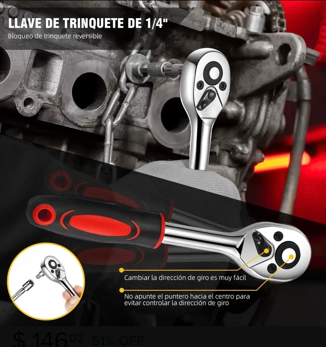 JUEGO DE MATRACA Y DADOS DE 1/4 CON ESTUCHE