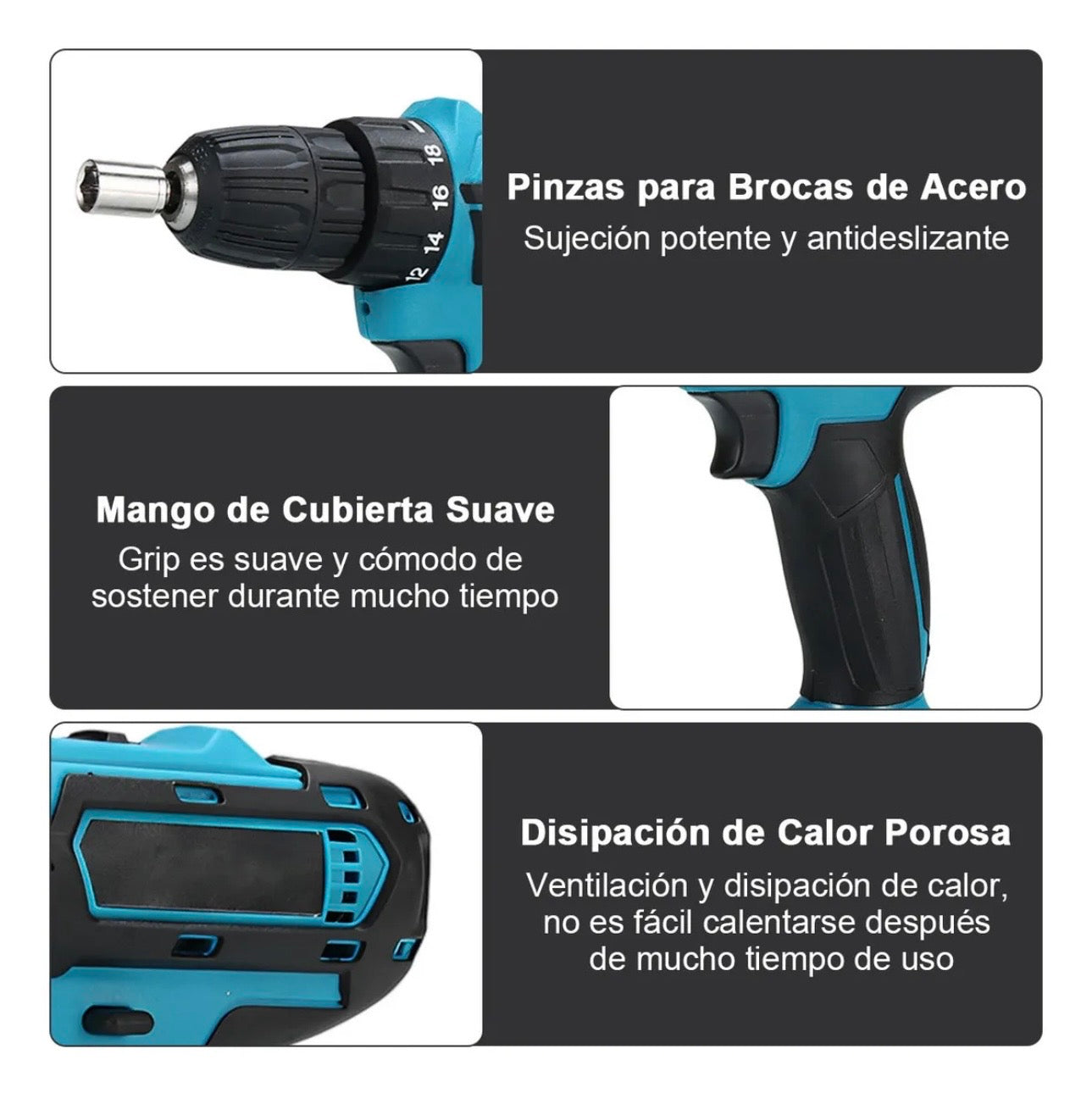 KIT TALADRO ROTOMARTILLO INALÁMBRICO RECARGABLE +2 BATERÍAS Y ACCESORIOS / IDEAL PARA REPARACIONES EN CASA