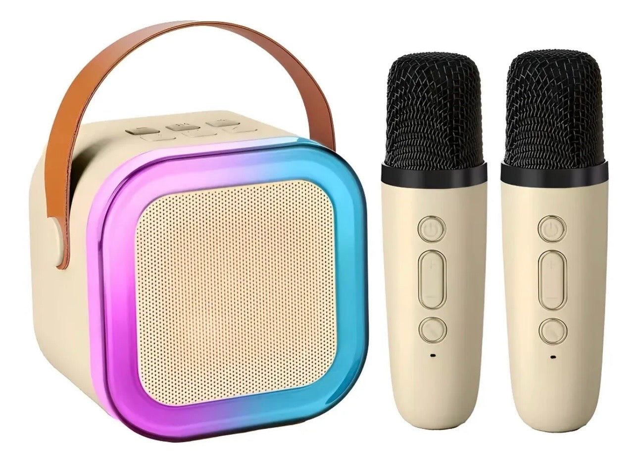 MINI KARAOKE CON 2 MICROFONOS Y LUZ DE COLORES