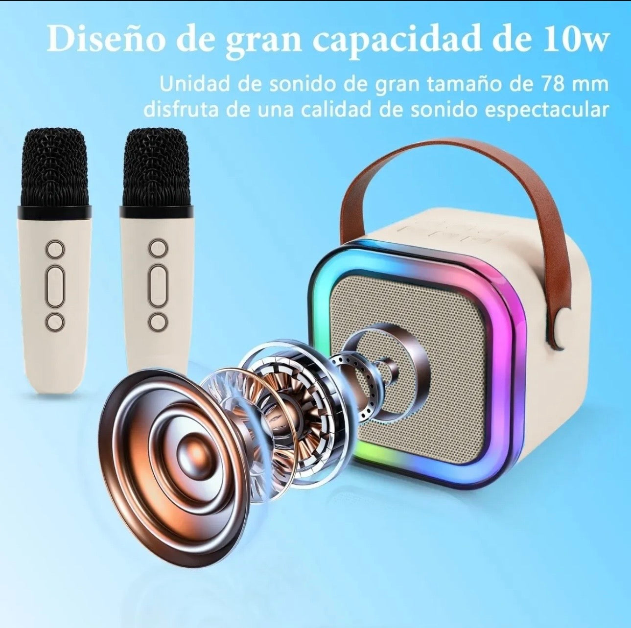 MINI KARAOKE CON 2 MICROFONOS Y LUZ DE COLORES