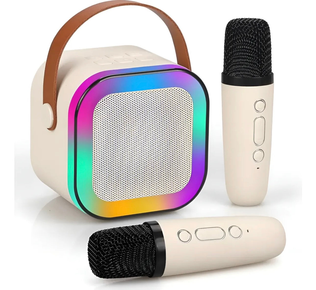 MINI KARAOKE CON 2 MICROFONOS Y LUZ DE COLORES