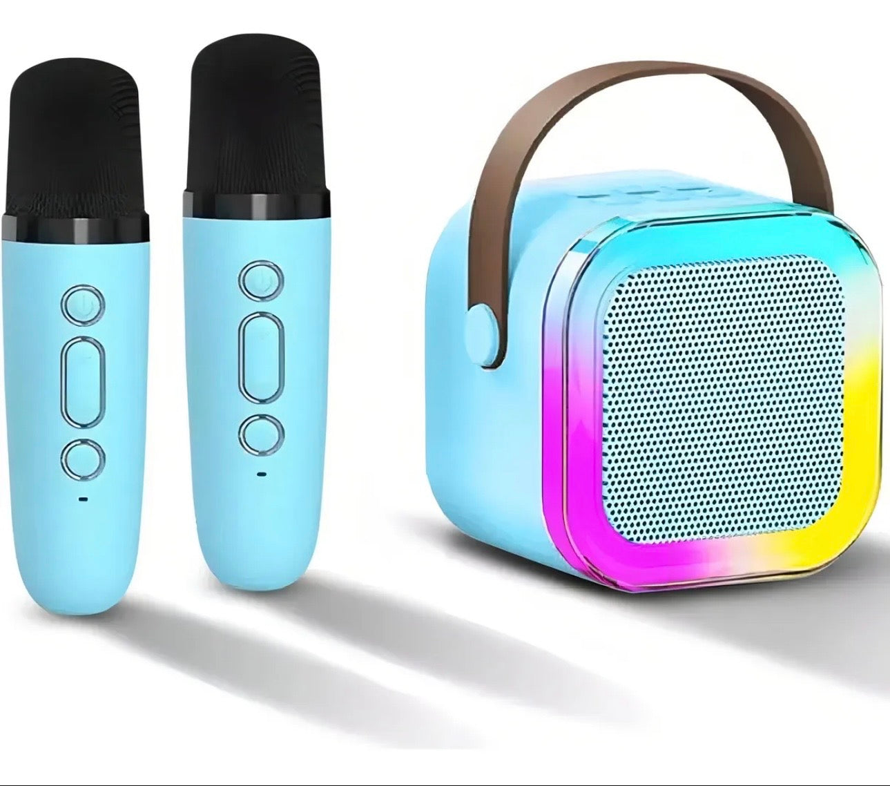 MINI KARAOKE CON 2 MICROFONOS Y LUZ DE COLORES