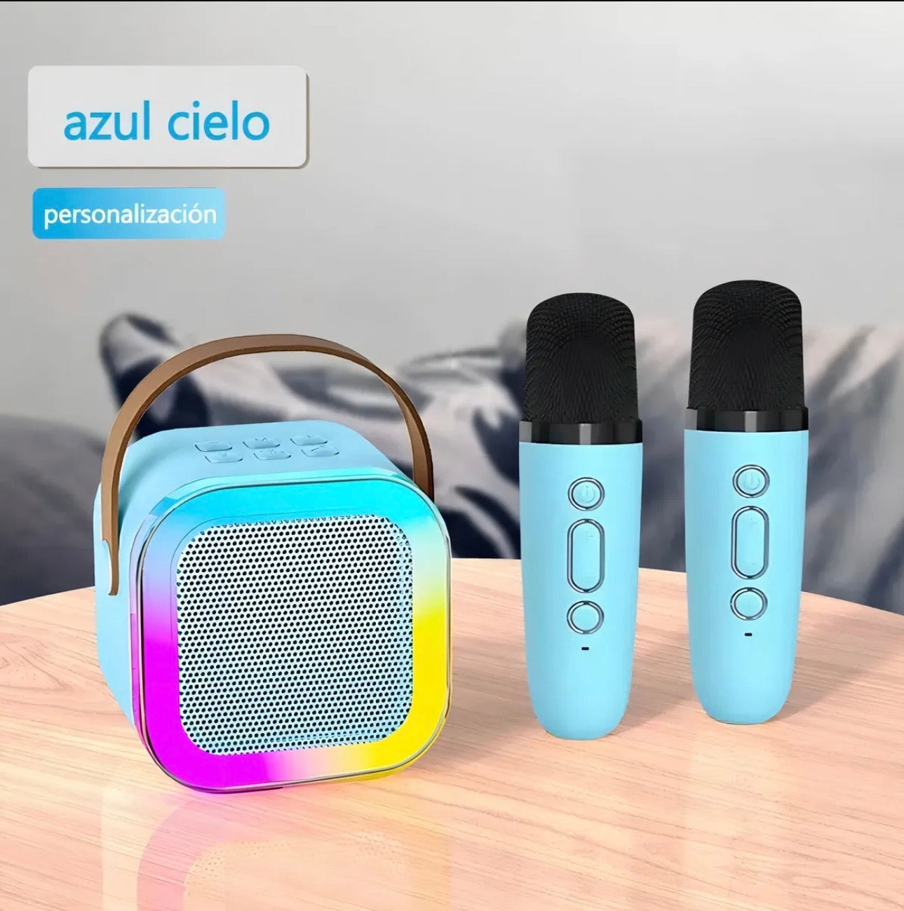 MINI KARAOKE CON 2 MICROFONOS Y LUZ DE COLORES