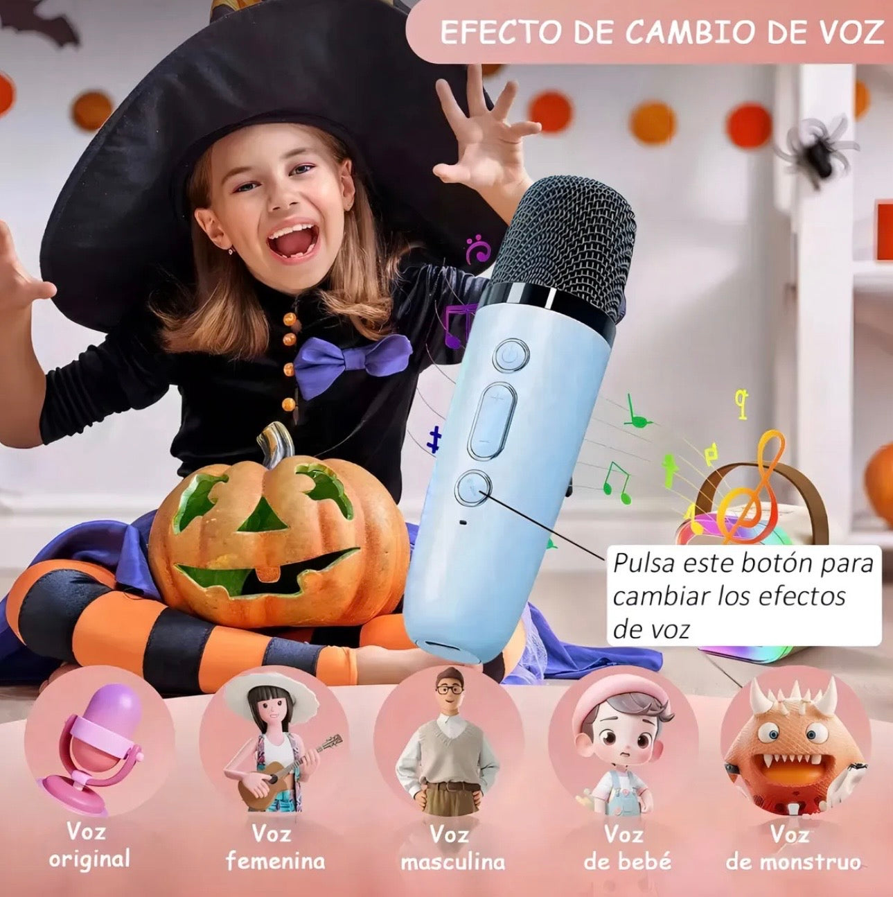 MINI KARAOKE CON 2 MICROFONOS Y LUZ DE COLORES