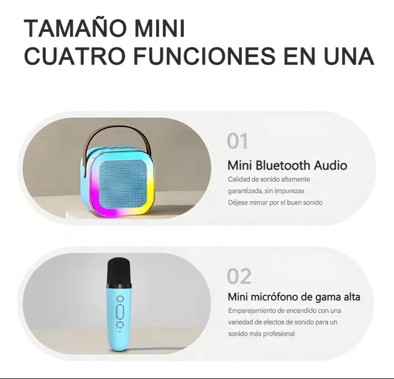 MINI KARAOKE CON 2 MICROFONOS Y LUZ DE COLORES