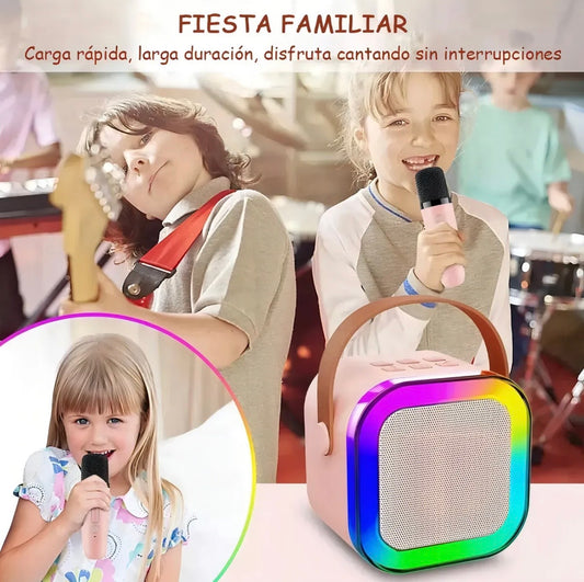 MINI KARAOKE CON 2 MICROFONOS Y LUZ DE COLORES